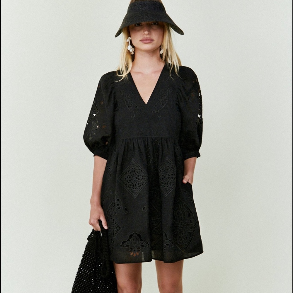 Hunter Bell Black Maya Crochet Mini Dress